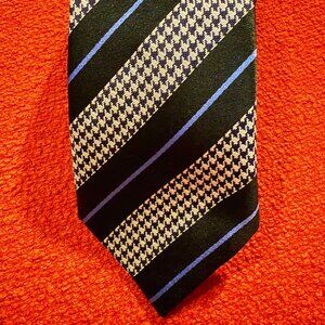 Seaward & Stearn English Silk Houndstooth & Striped Blue Black White Tie